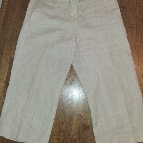 Talbots Women's Beige 100% Pure Irish Linen Cropped Flowy Lagenlook 6P - Picture 3 of 6